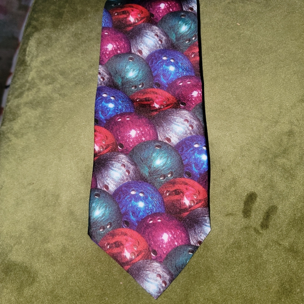 Vintage 1995 Ralph Marlin Tie Just Balls Bowling Bright Colors